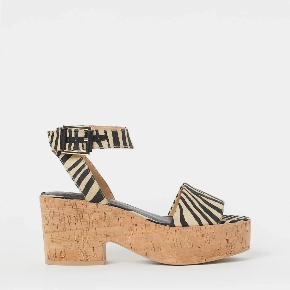 293. H&M Platform Sandals Zebra Print 38/8 - Picture 8 of 8
